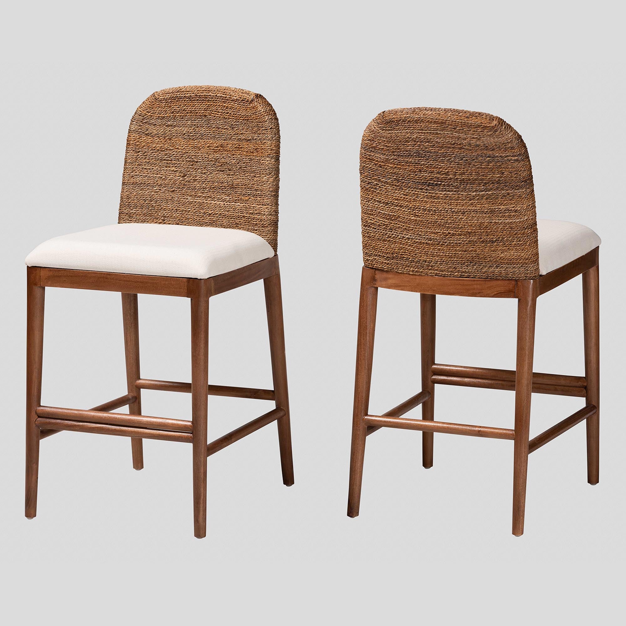 Seagrass and Acacia Wood 2 Piece Counter Stool Set bali pari